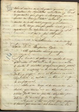 Carta de José Berges, Ministro de Relaciones Exteriores de Paraguay a Benjamin Upton.