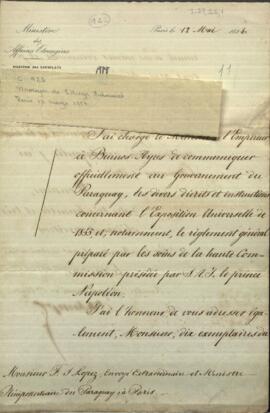 Carta del Ministro de Negocios Extranjeros de Francia, Drounyn de Lhuys Edouard, al General López.