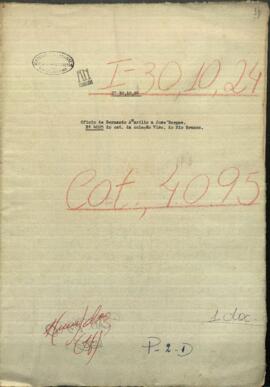 Oficio de Bernardo Amarillo, Comandante de Riachuelo al Ministro de Relaciones Exteriores de Paraguay, Jose Berges.