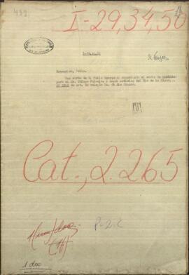 Una carta de D. Felix Egusquiza, anunciando el envío de muebles, para el señor Obispo Palacios.