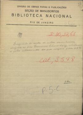 Fragmento de una carta anónima, dirigida a Francisco S. Lopez.