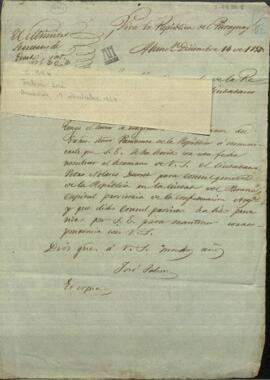 Oficio de José Falcón, Ministro Interino de Relaciones Exteriores del Paraguay, al Cónsul de Paraguay en Buenos Aires, Buenaventura Decoud.