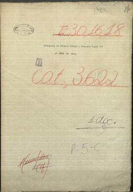 Telegrama de Ciriaco Molina, Comandante de Villa Franca, dirigido al Mtro. de Guerra y Marina de Paraguay, Venancio Lopez.