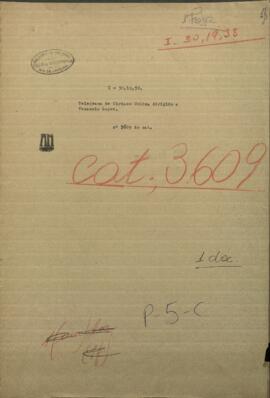 Telegrama de Ciriaco Molina, Comandante de Villa Franca, dirigido al Ministro de Guerra y Marina de Paraguay.