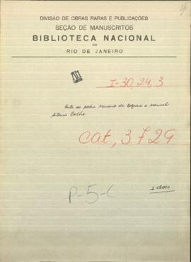 Carta de padre Mariano de Bajnaia Antonio Coelho, pidiendo la intervención de este junto al Comandante de Bella Vísta.