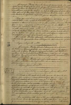 Oficio de Gumesindo Benítez, Ministro de Relaciones Exteriores de Paraguay a Lorenzo Chapperon.