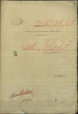 Oficio de Francisco Gorostiaga a Vicente Barrios, Mtro. de Guerra y Marina de Paraguay.