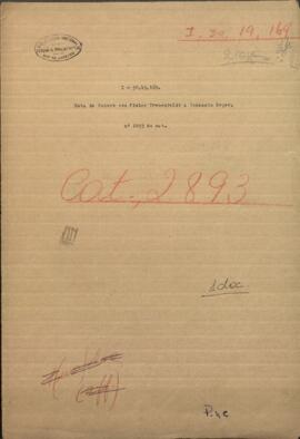 Nota de Robert von Fisher Treuenfeldt, dirigida a Jose Berges, al Ministro de Relaciones Exteriores de Paraguay, Jose Berges.