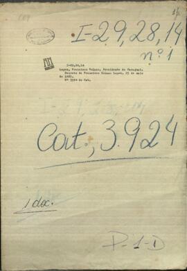 Decreto de Francisco Solano López, Presidente de Paraguay, nombrando a Vicente Barrios, Comandante Gral. de Armas.