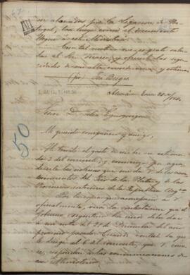 Carta de Jose Berges, Ministro de Relaciones Exteriores de Paraguay a Felix Egusquiza, Agente Comercial de Paraguay en Buenos Aires.