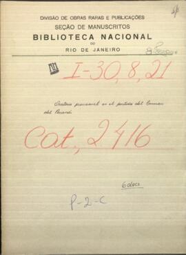 Oratorio provisional en el partido del Carmen del Paraná. Carta a Francisco Solano López de Juan Gregorio Duarte, Jefe de Milicia del Carmen.