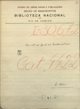 Una nota del Gerente del Consulado Portugués, a Jose Berges.