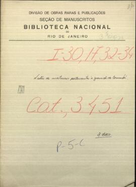Listas de materiales pertenecientes a guarniciones de Corumbá, asignadas por el Teniente Francisco Gorostiaga.
