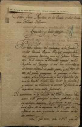 Carta de Carlos Antonio López, Presidente del Paraguay al Presidente de los Estados Unidos, Millard Fillmore.