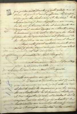 Carta de Jose Berges, Ministro de Relaciones Exteriores de Paraguay, a Juan Jose Brizuela.