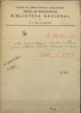 Nota de Jose Berges, Ministro de Relaciones Exteriores de Paraguay, a Cesar Sauvan, Ministro de Brasil en Asunción.