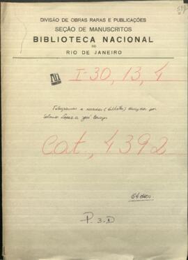 Telegramas y recados dirigidos por Francisco Solano López, Pdte. de Paraguay a Jose Berges.