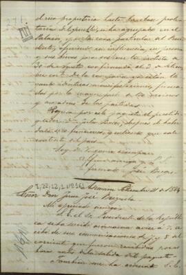 Carta de Jose Berges, Ministro de Relaciones Exteriores de Paraguay, a Juan Jose Brizuela.