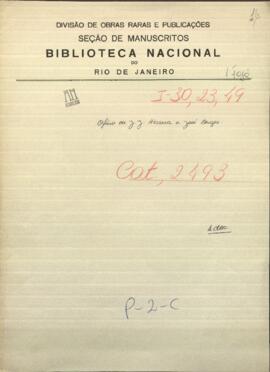 Oficio del Minsitro de Relaciones Exteriores de Uruguay, Juan Jose de Herrera, al Ministro de igual clase, Jose Berges.