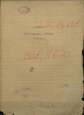 Oficio de Antonio Irala al Ministro de Relaciones Exteriores de Paraguay, José Berges.