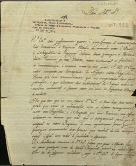 Oficio del cónsul y encargado de negocios del Brasil en Paraguay, Bellegarde Pedro de Alcántara, al Presidente de Mato Grosso, Joaquín José de Oliveira.