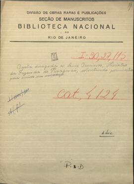 Carta dirigida a Luis Caminos, Mtro. de Hacienda de Paraguay, al Cónsul de Italia, Gallino.