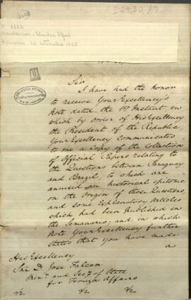 Oficio del Cónsul de Gran Bretaña en Asunción, Charles Alfred Henderson, al Ministro de  Relaciones Exteriores, Don José Falcón.