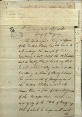 Oficio de John S. Pendleton, encargado de los negocios de los Estados Unidos de Norteamérica en la Argentina, A Francisco Solano López.