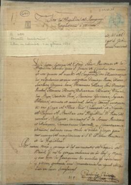 Permiso concedido por Casimiro Oriarte, Comandante Militar de la Villa del Salvador, para una canoa que se dirige al fuerte de Coímbra.