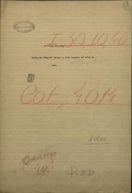 Carta de Eduardo Berges a José Berges, Mtro. de Relaciones Exteriores de Paraguay.