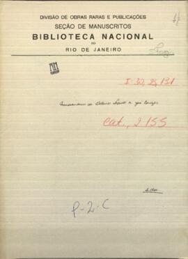 Memorandum de Octavio Lapido, Ministro Extraordinario de Uruguay en Paraguay, al Ministro a José Berges.