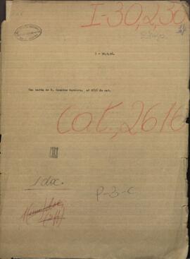 Una carta de D. Candido Bareiro, dirigida a Jose Berges, Ministro de Relaciones Exteriores.