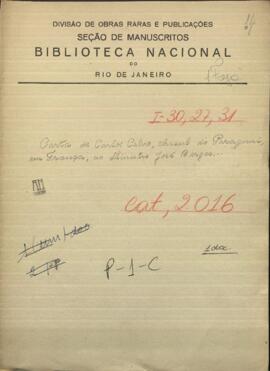 Carta de Carlos Calvo, cónsul de Paraguay en Francia, al Ministro Jose Berges.