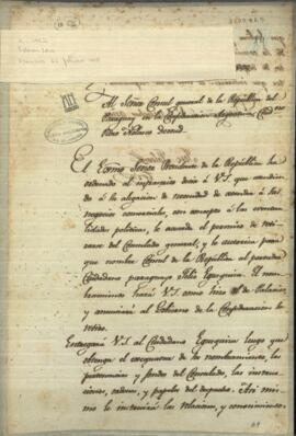 Oficio de José Falcón, Ministro Interino de Relaciones exteriores del Paraguay en la Confederación Argentina.