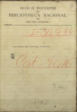 Carta de Benigno López, a Jose Berges, Mtro de Relaciones Exteriores de Paraguay.