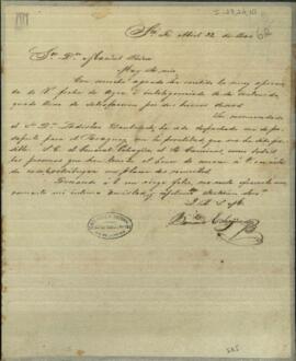Carta de Bernardo Echague a Manuel Peña, diciendo haber sido atendido en el pedido de facilitar el viaje de Ladislao Danbanch, para el Paraguay