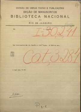 Una comunicación del Señor Caminos, dirigido a Jose Berges, Ministro de R. E. de Paraguay.