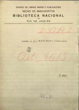 Relatos de Juan Bautista Boveda, Comandante de Fuerte Coimbra a Venancio López.