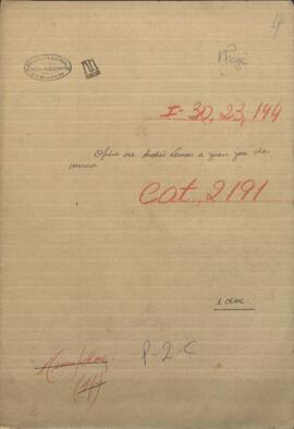 Oficio del Ministro Plenipotenciario de Uruguay en Argentina Andrés Lamas, a Juan Jose Herrera.