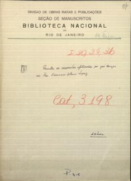 Minutas de despachos por Jose Berges, Ministro de Relaciones Exteriores de Paraguay al Pdte. de Paraguay, Francisco Solano López.