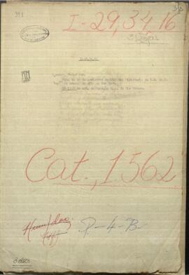 Nota de 20 de noviembre de 1861 del Ministerio de Relaciones Exteriores del Paraguay, al Cónsul de New York Ricardo Mullowney.