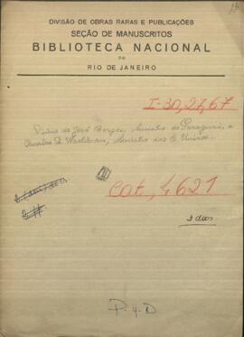 Oficio de José Berges, Ministro de Relaciones Exteriores de Paraguay, a Charles Alfred Washburn, Ministro Residente de EE.UU en Paraguay.