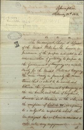 Oficio de John S. Pendleton encargado de los negocios de los Estados Unidos, a Francisco Solano López.