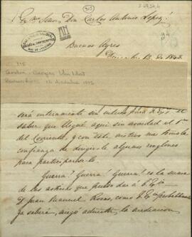 Carta de Georges John Robert Gordon a Carlos Antonio López, informando sobre la recusación de Rosas en aceptar la mediación franco – inglesa.