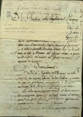 Proclamación de Carlos Antonio López, Presidente del Paraguay sobre la intervención de este país en el conflicto entre el gobierno de Corrientes.