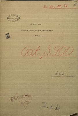 Oficio de Ciriaco Molina, Comandante de Villa Franca al Mtro. de Guerra y Marina, Venancio López.