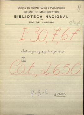 Carta de Juan Jose Brizuela, a Jose Berges, Ministro de Relaciones Exteriores de Paraguay.