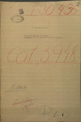 Comunicaciones del Señor Candido Bareiro, sobre la declaración de guerra del Gobierno paraguayo al argentino.