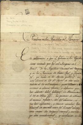 Decreto de Carlos Antonio López, Presidente del Paraguay, concediendo plenos poderes al encargado de los negocios de Paraguay.