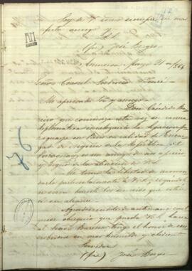 Carta de Jose Berges, Ministro de Relaciones Exteriores de Paraguay, a Ludovico Tenré, Cónsul de Paraguay en Francia.